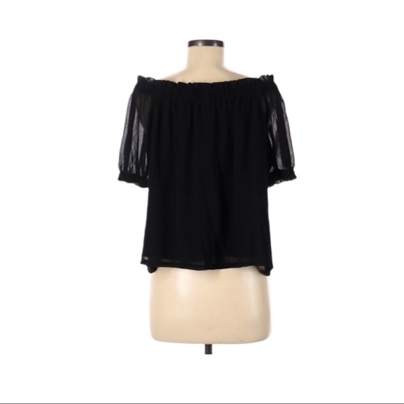 1. State Size Medium Black Ruffle Short Sleeve Off The Shoulder Blouse - Picture 4 of 11